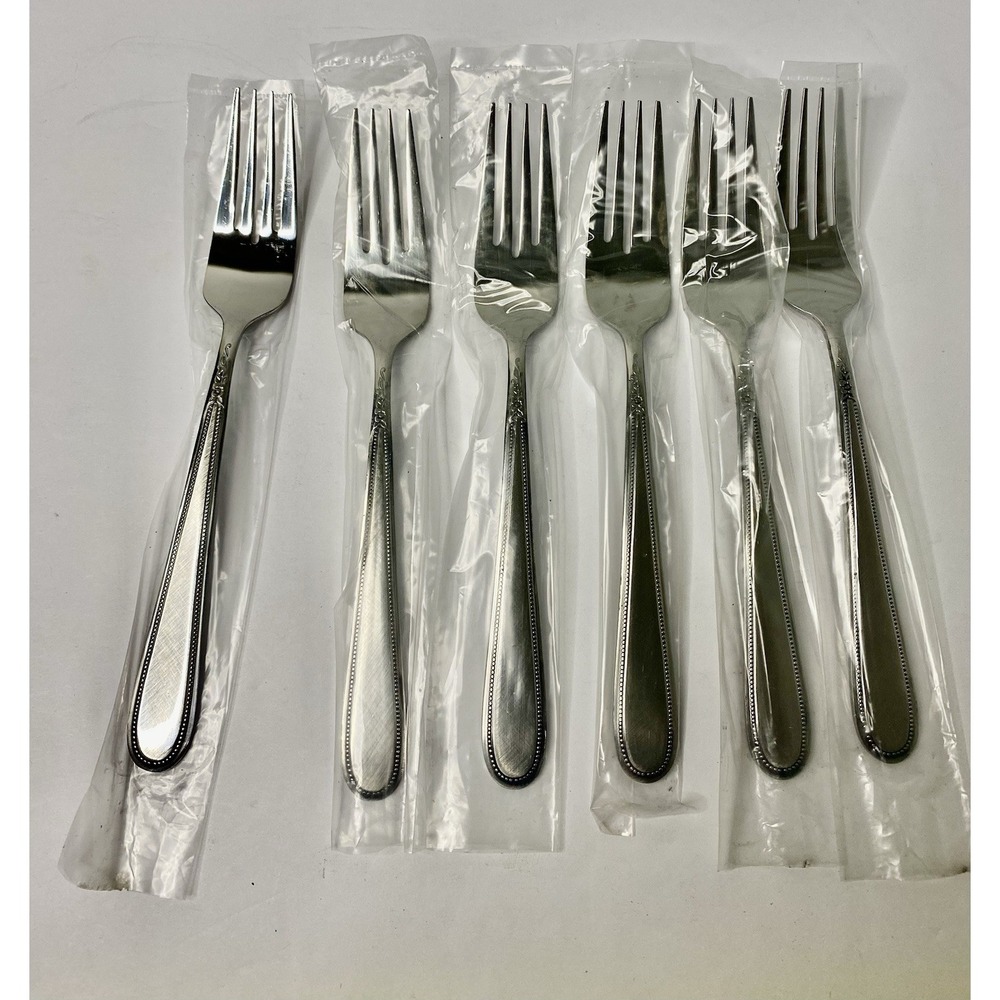 Stanley Roberts Rogers Beaded Elegance Stainless Flatware 6 Dinner Forks Korea